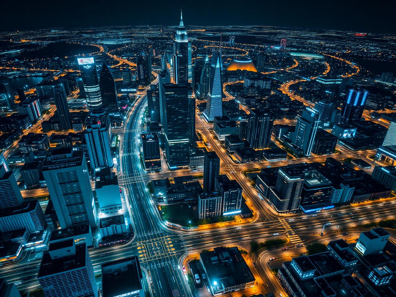 An urban night view from above